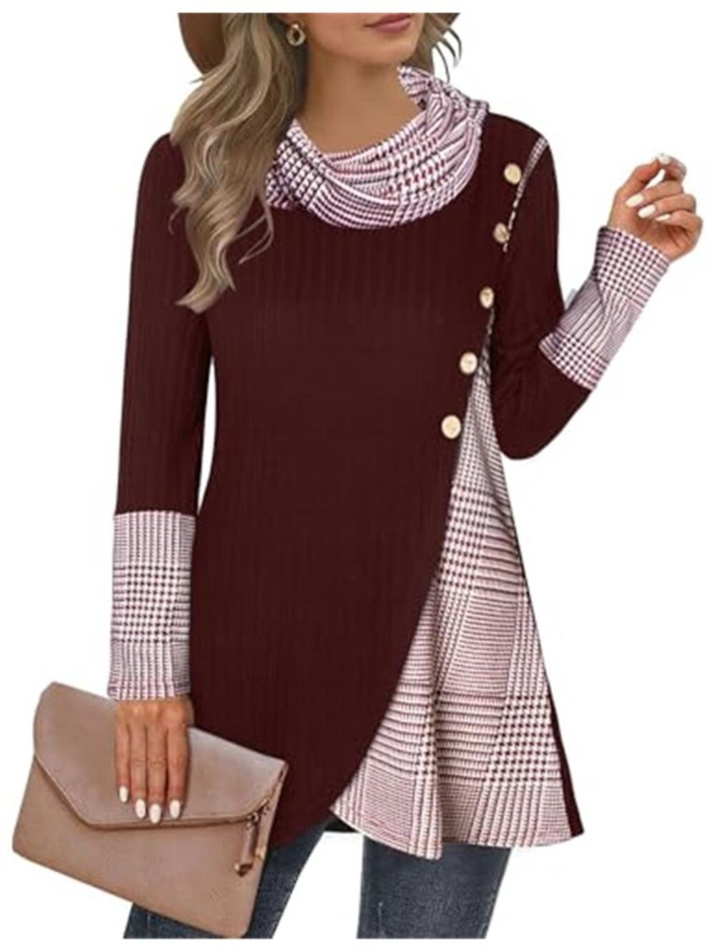 Women's Cowl Neck Pullover Sweaters Lightweight Long Sleeve Tunic